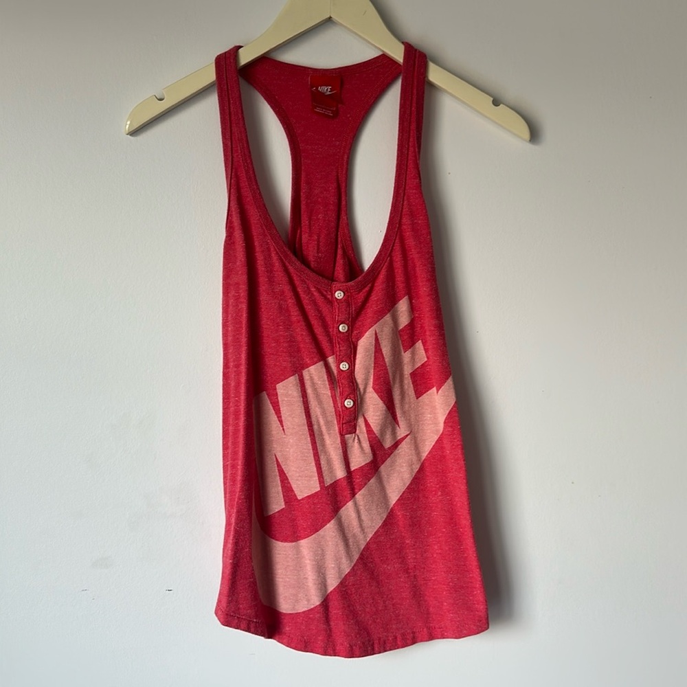 Nike Women's Red Racerback Muscle Tee with Light Pink Logo